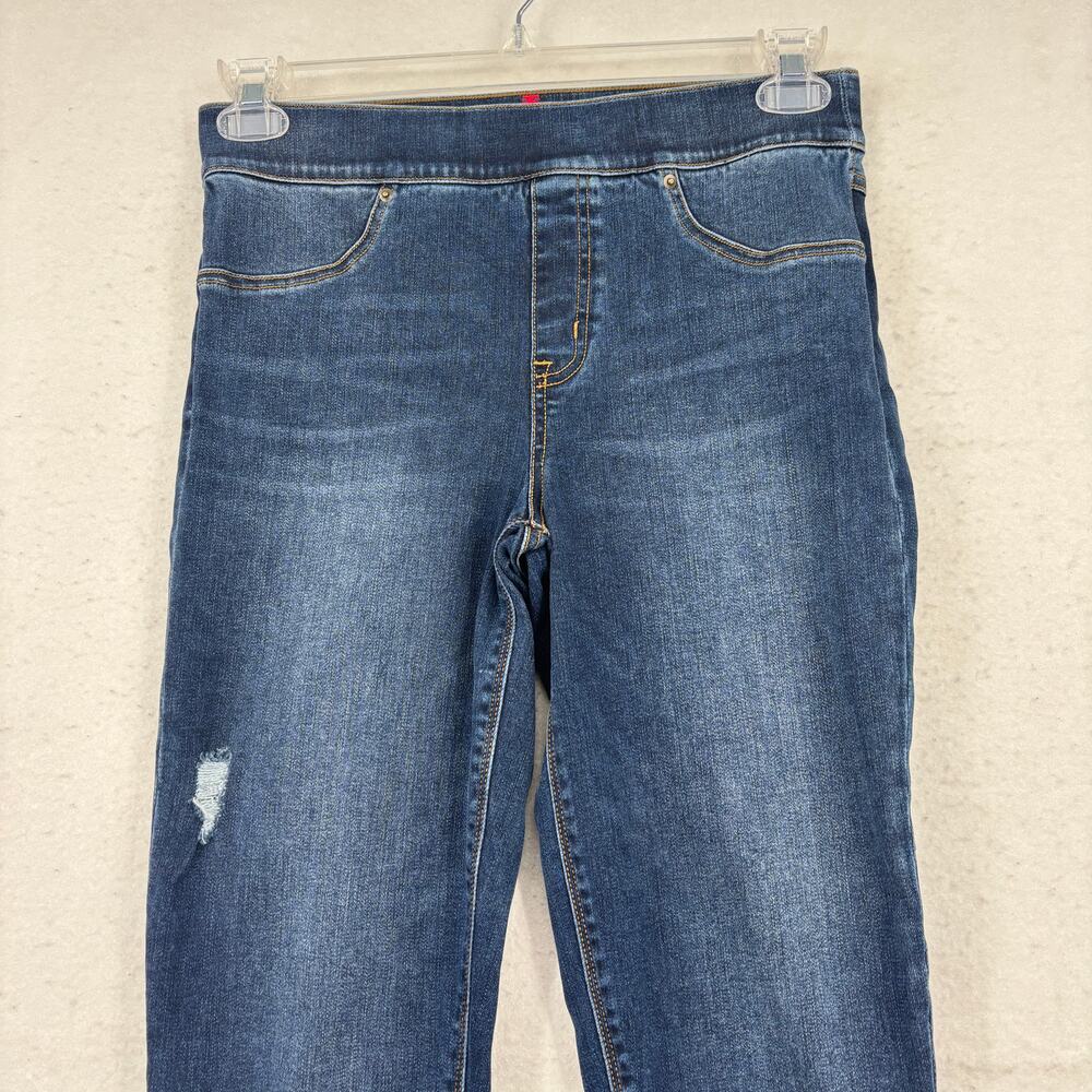 Spanx Pull On Jeans Size M High Rise Stretch Denim Distressed Raw Hem Skinny - Picture 2 of 11